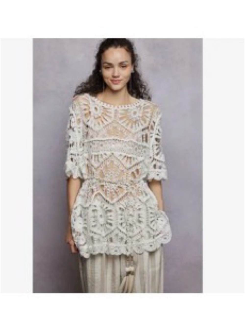POL Crochet Lace Tunic Top White